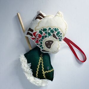 Lot of 2 Vintage Hand Made Fabric Christmas Ornaments Patchwork Horse Sheep1970s
